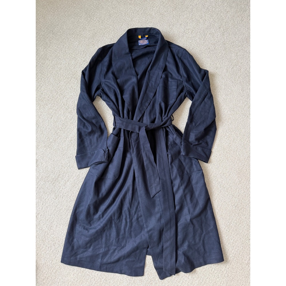 Pendleton Classic Wool Robe Size M-L Navy Blue Virgin Wool Belted Loungewear